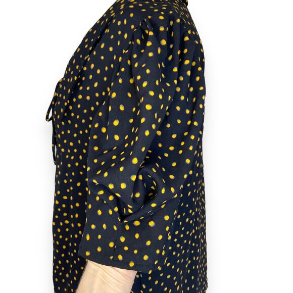 Good Luck Gem Polka Dot Black Collared Blouse with Balloon Sleeves - Picture 4 of 7